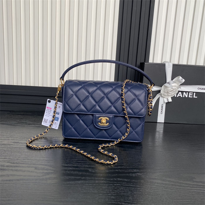 Chanel SMALL FLAP BAG WITH TOP HANDLE AS5166 Grained Calfskin Blue High