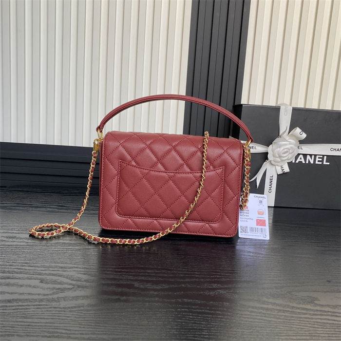 Chanel SMALL FLAP BAG WITH TOP HANDLE AS5166 Grained Calfskin Burgundy High