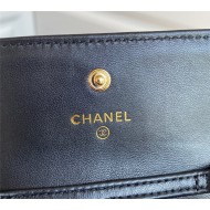 Chanel 19 Flap Coin Purse with Chain Shiny Goatskin Gold Silver Ruthenium-Finish Metal Black A