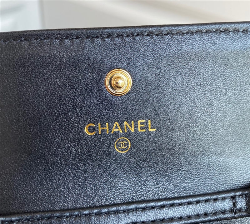 Chanel 19 Flap Coin Purse with Chain Shiny Goatskin Gold Silver Ruthenium-Finish Metal Black A