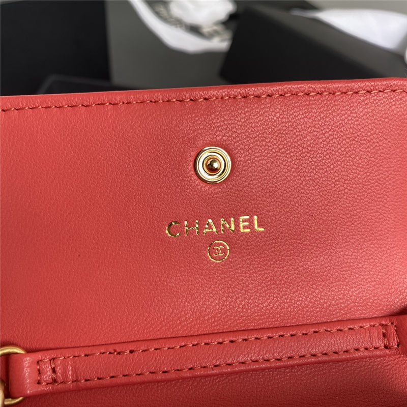 Chanel 19 Flap Coin Purse with Chain Shiny Goatskin Gold Silver Ruthenium-Finish Metal Red A