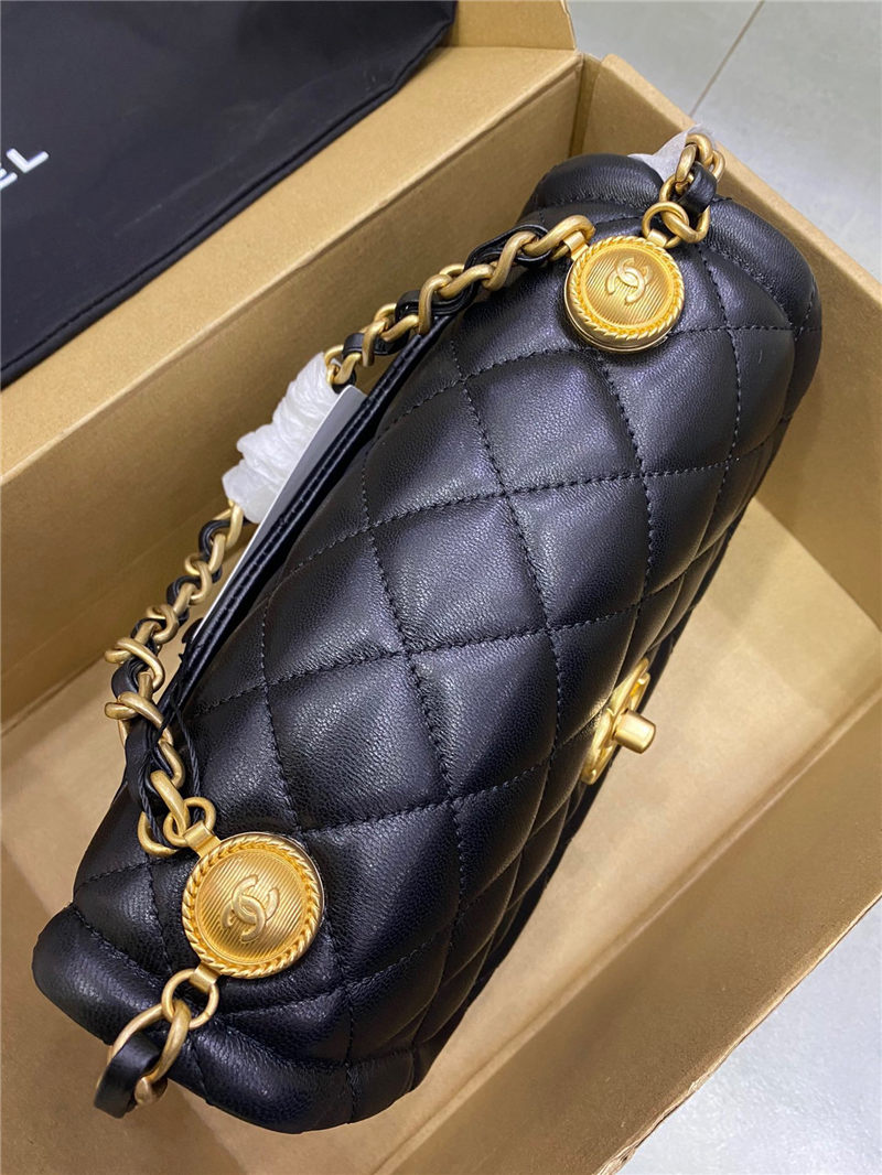 Flap Bag Lambskin & Gold Metal Black High