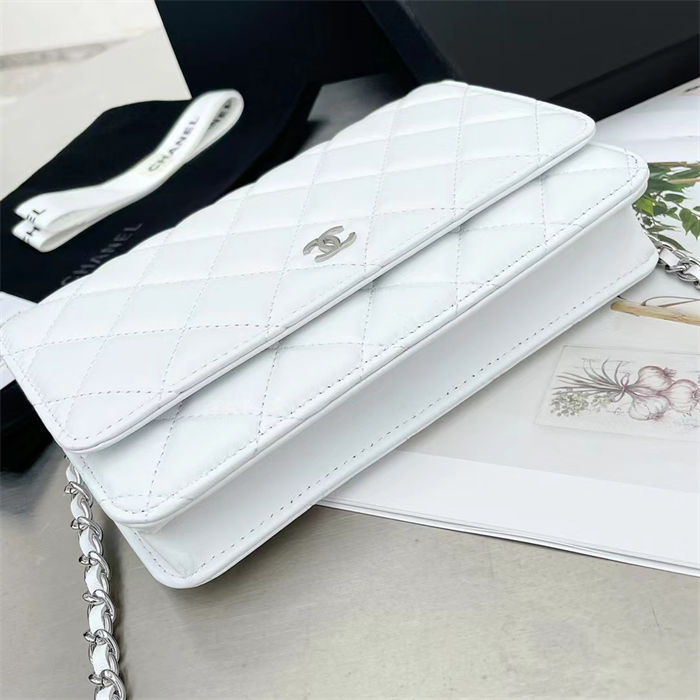 Classic Wallet on Chain AP0250 Lambskin White Silver Metal B