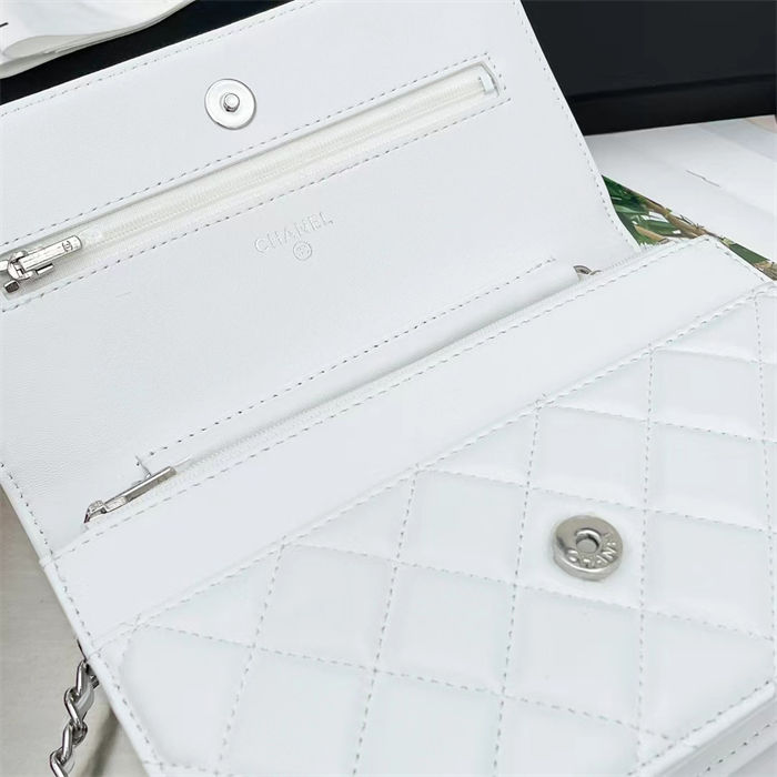 Classic Wallet on Chain AP0250 Lambskin White Silver Metal B