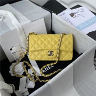 Mini CLASSIC HANDBAG Grained Calfskin Yellow Silver Metal A