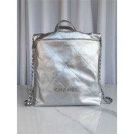 Chanel 22 BACKPACK Shiny Calfskin & Silver-Tone Metal AS3313 Silver High