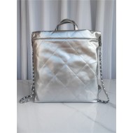 Chanel 22 BACKPACK Shiny Calfskin & Silver-Tone Metal AS3313 Silver High