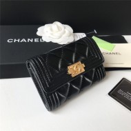 BOY Chanel CARD HOLDER Lambskin & Gold-Tone Metal Black High