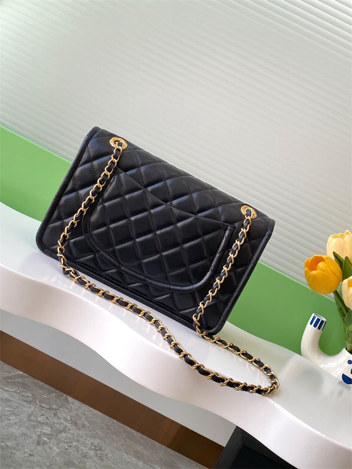 Chanel LARGE FLAP BAG AS5145 Shiny Crumpled Calfskin Black High