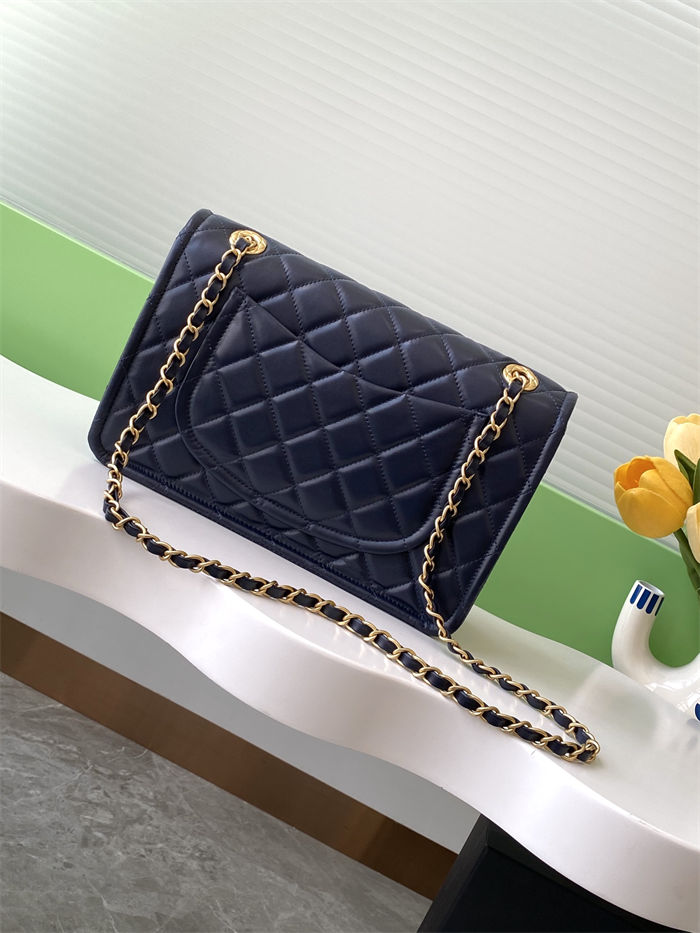 Chanel LARGE FLAP BAG AS5145 Shiny Crumpled Calfskin Navy High