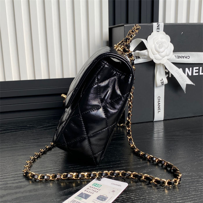 Chanel MINI FLAP BAG WITH TOP HANDLE AS5043 Shiny Lambskin Black A