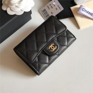 CLASSIC CARD HOLDER AP0214 Lambskin Black Gold-Tone Metal High