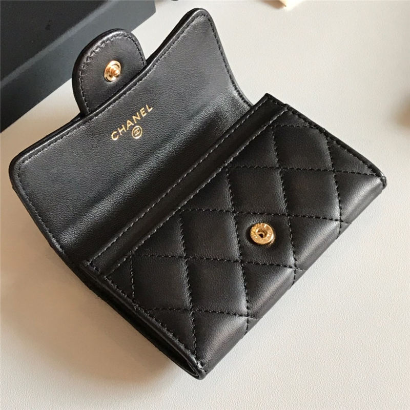 CLASSIC CARD HOLDER AP0214 Lambskin Black Gold-Tone Metal High