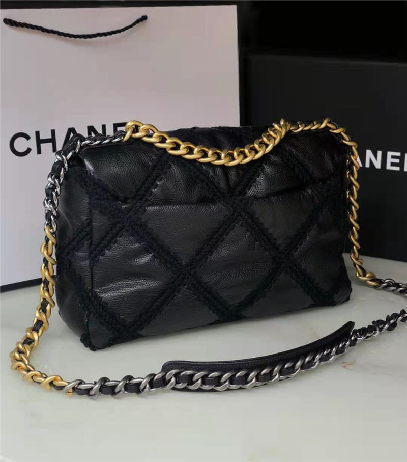 LARGE Chanel 19 Flap Bag Calfskin Crochet Black High