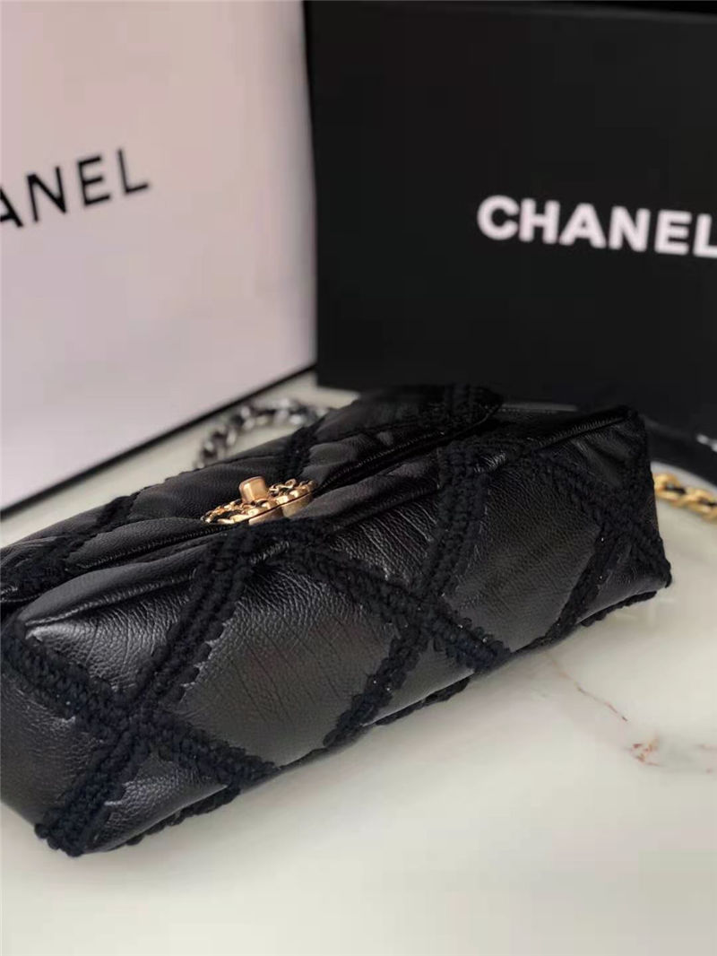 LARGE Chanel 19 Flap Bag Calfskin Crochet Black High