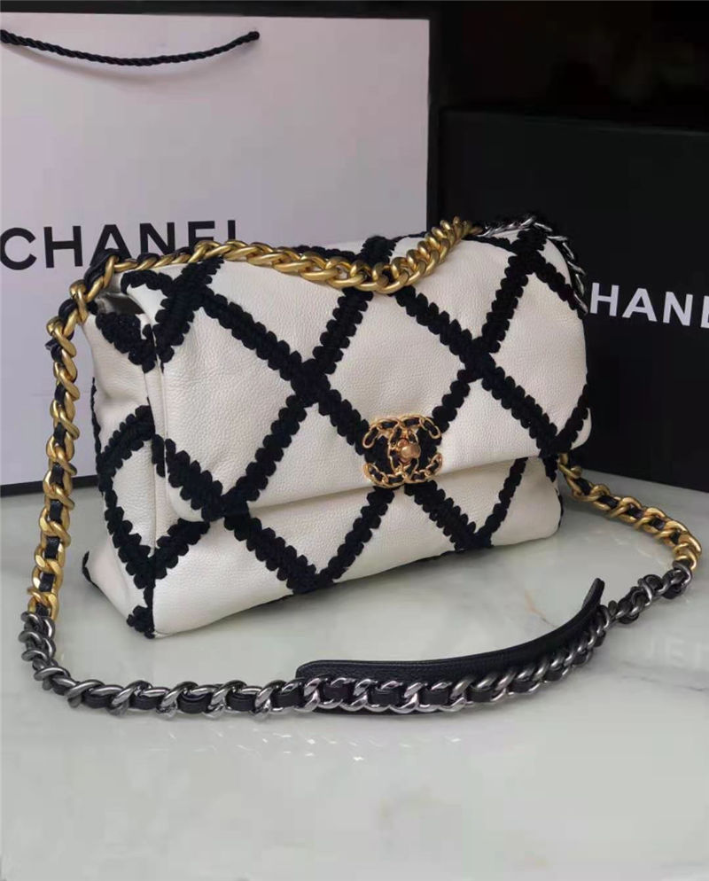 LARGE Chanel 19 Flap Bag Calfskin Crochet Black High