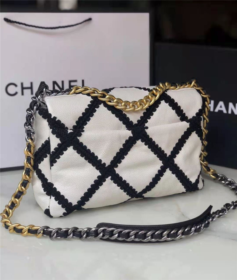 LARGE Chanel 19 Flap Bag Calfskin Crochet Black High