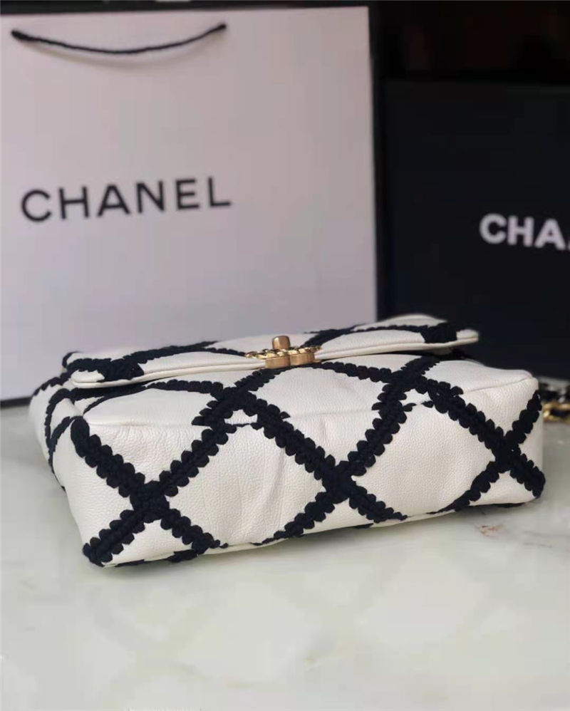 LARGE Chanel 19 Flap Bag Calfskin Crochet Black High