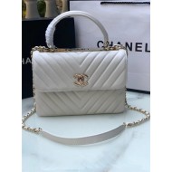 SMALL FLAP BAG WITH TOP HANDLE Chevrons Pattern Lambskin Gold Metal White A