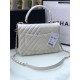 SMALL FLAP BAG WITH TOP HANDLE Chevrons Pattern Lambskin Gold Metal White A