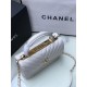 SMALL FLAP BAG WITH TOP HANDLE Chevrons Pattern Lambskin Gold Metal White A