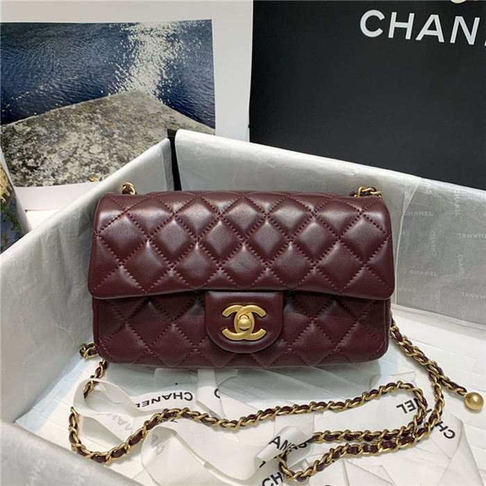 Mini FLAP BAG Lambskin Gold-Metal AS1787 Burgundy A