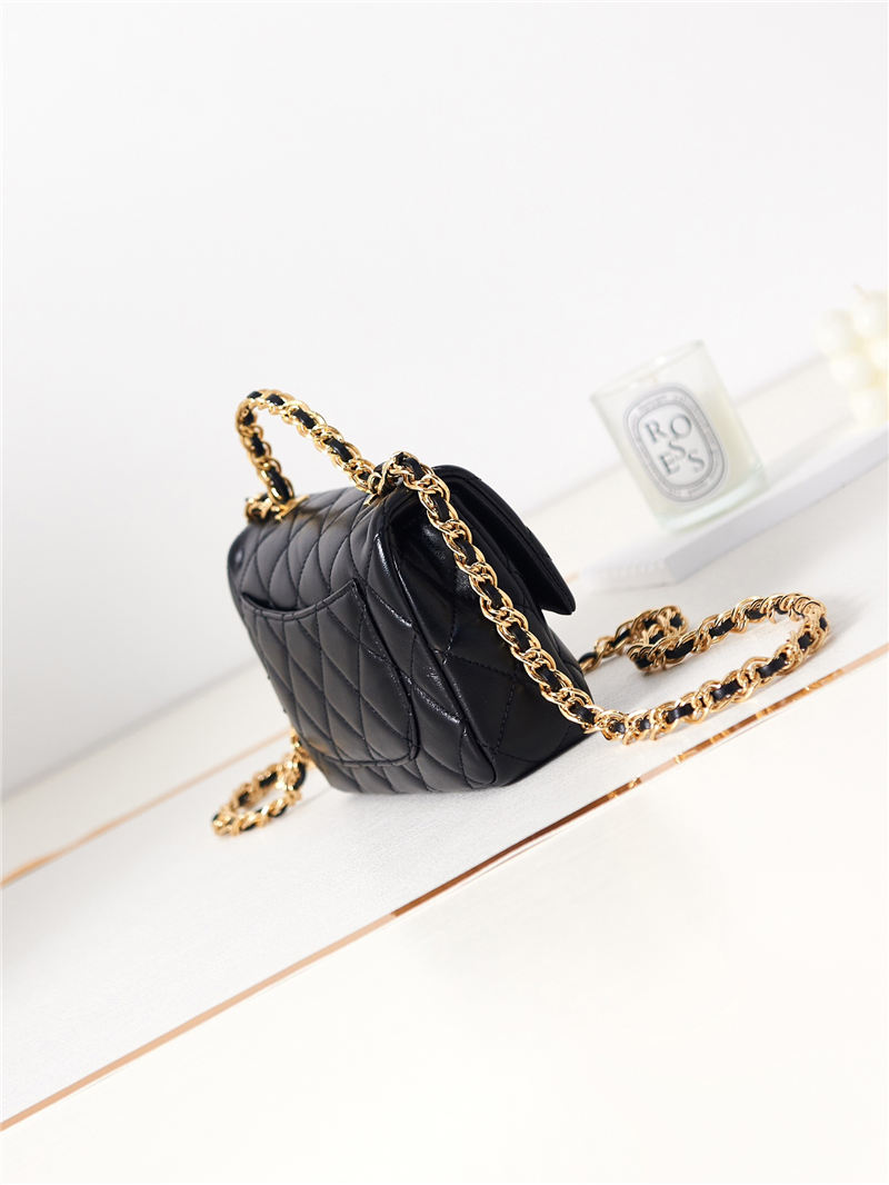 SMALL FLAP BAG WITH TOP HANDLE Shiny Lambskin & Gold-Tone Metal AS4023 Black A