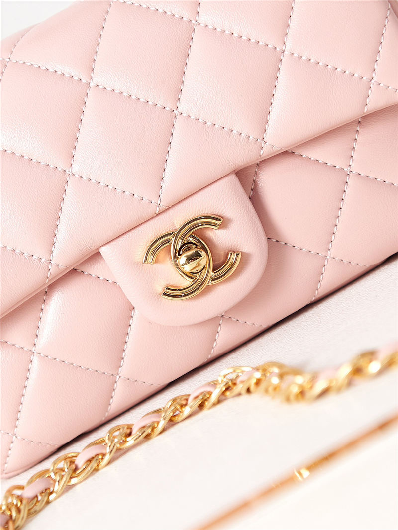 SMALL FLAP BAG WITH TOP HANDLE Shiny Lambskin & Gold-Tone Metal AS4023 Pink A