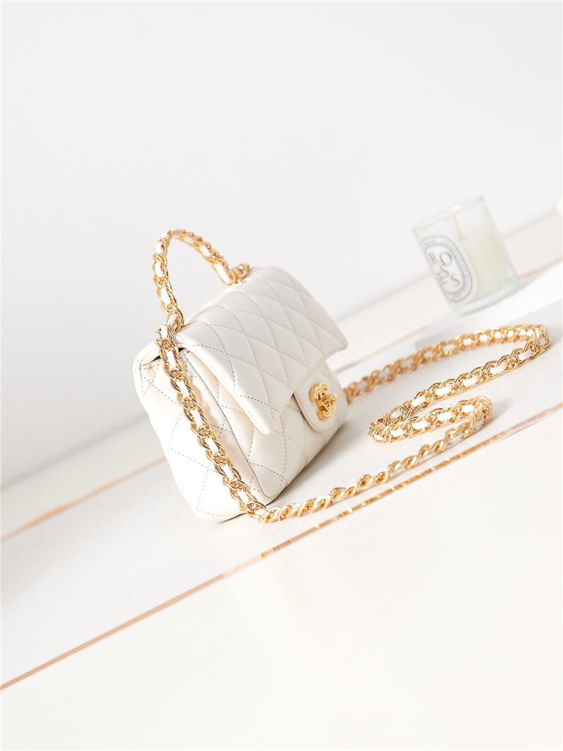 SMALL FLAP BAG WITH TOP HANDLE Shiny Lambskin & Gold-Tone Metal AS4023 White A