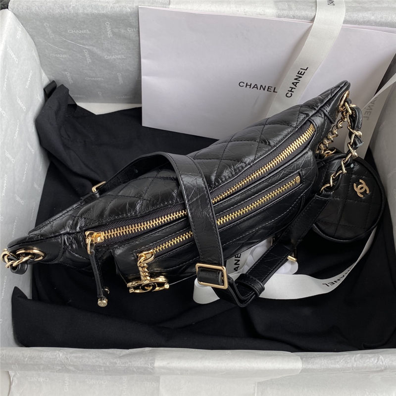 Chanel BELT BAG Aged Calfskin Gold-tone Metal AS1077 Black High