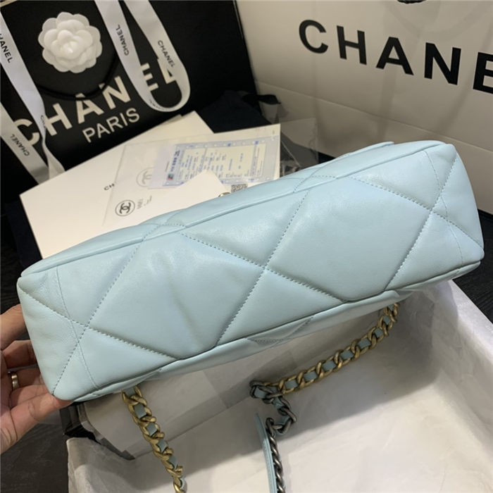 Large Chanel 19 Flap Bag Goatskin/Lambskin Light Blue High