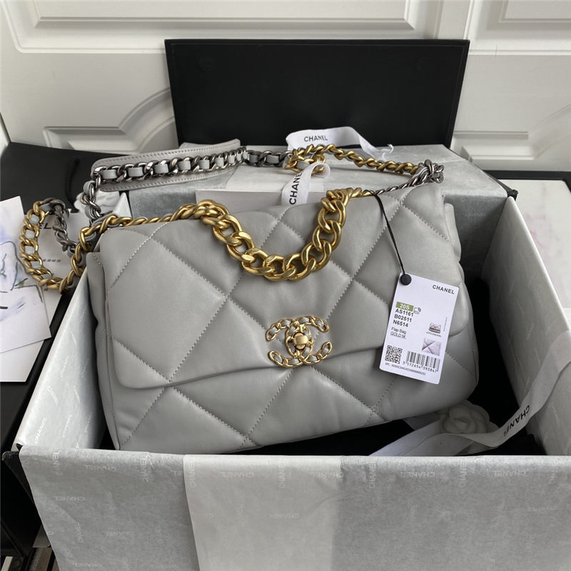 Large Chanel 19 Flap Bag Goatskin/Lambskin Grey High