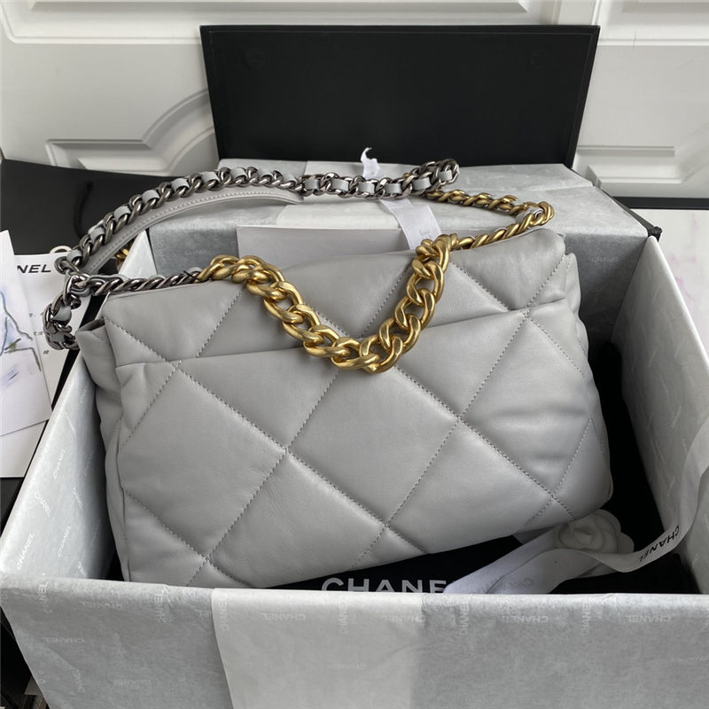 Large Chanel 19 Flap Bag Goatskin/Lambskin Grey High