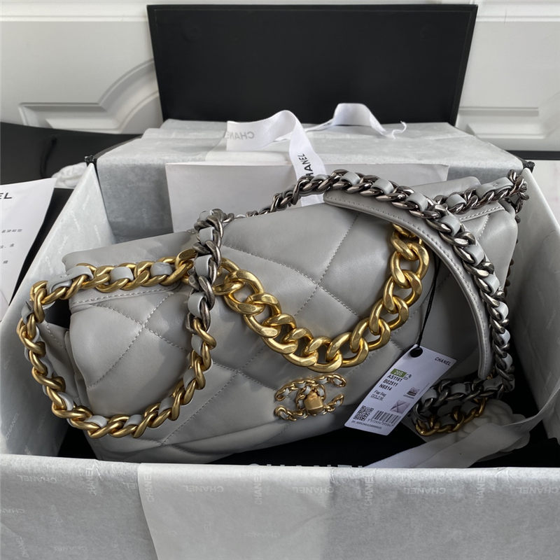 Large Chanel 19 Flap Bag Goatskin/Lambskin Grey High