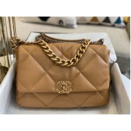 Large Chanel 19 Flap Bag Goatskin/Lambskin Camel High