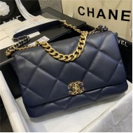 Maxi Chanel 19 Flap Bag Goatskin/Lambskin Navy High