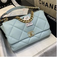 Maxi Chanel 19 Flap Bag Goatskin/Lambskin Light Blue High