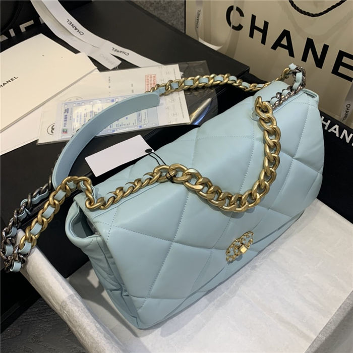 Maxi Chanel 19 Flap Bag Goatskin/Lambskin Light Blue High