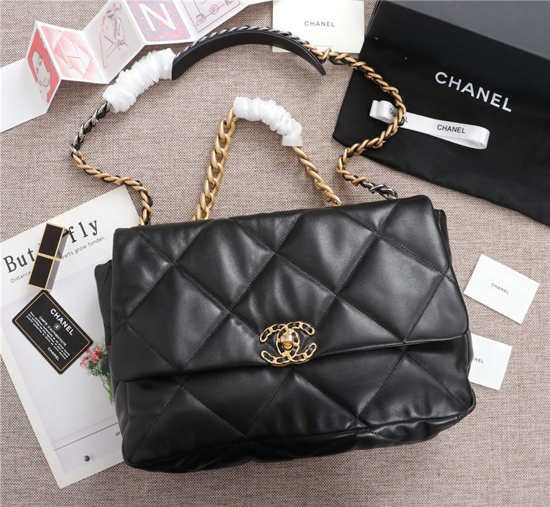 Maxi Chanel 19 Flap Bag Goatskin/Lambskin Black High