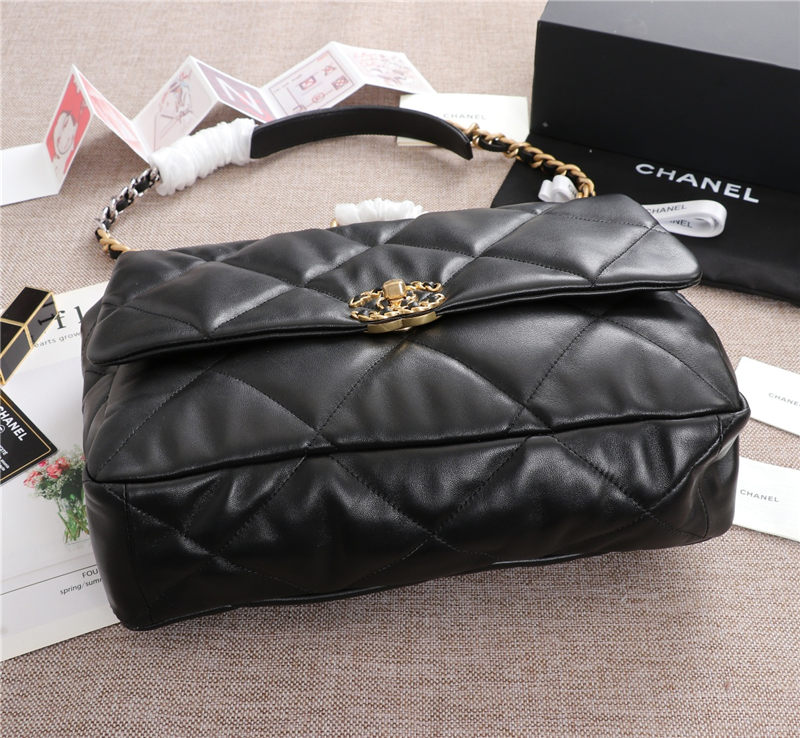 Maxi Chanel 19 Flap Bag Goatskin/Lambskin Black High