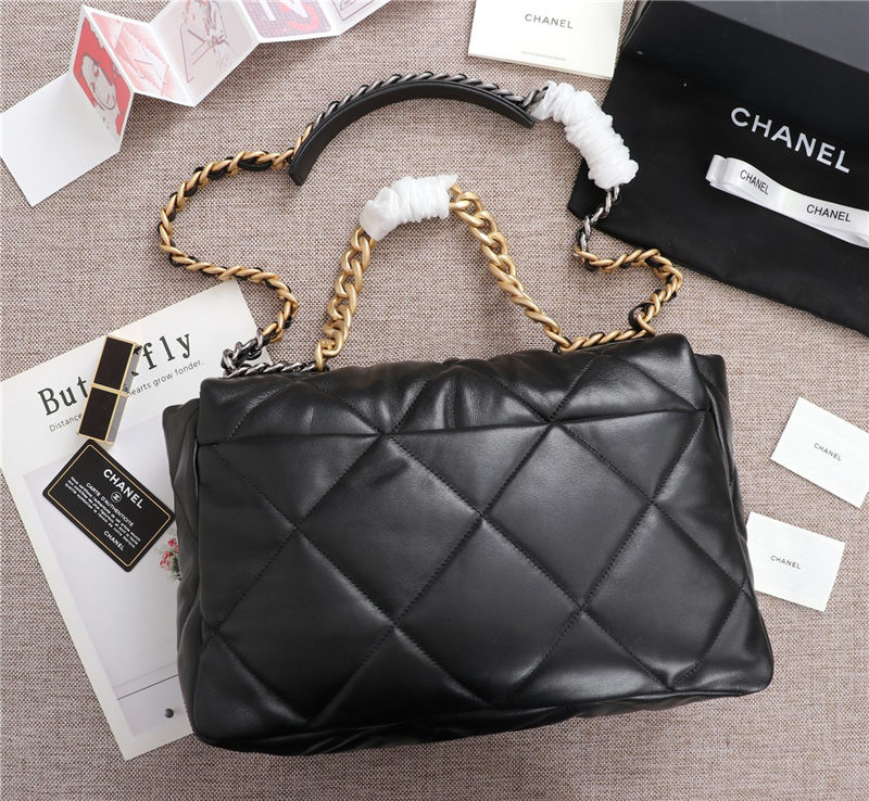 Maxi Chanel 19 Flap Bag Goatskin/Lambskin Black High