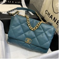 Maxi Chanel 19 Flap Bag Goatskin/Lambskin Ocean Blue High