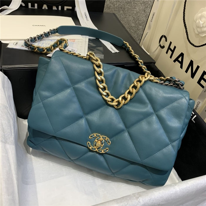 Maxi Chanel 19 Flap Bag Goatskin/Lambskin Ocean Blue High