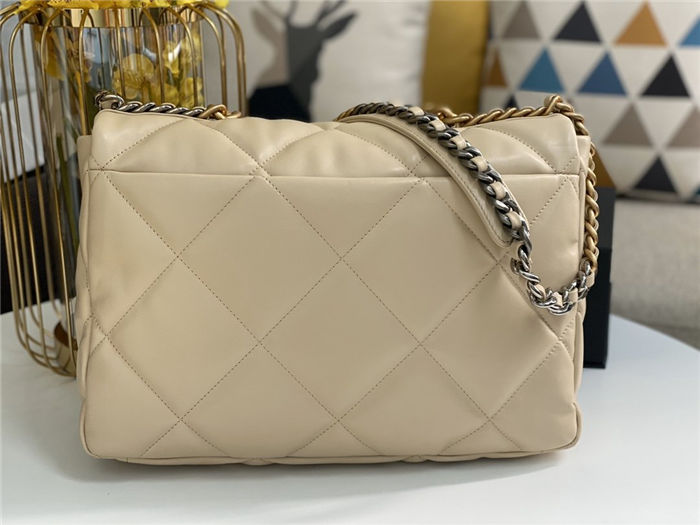 Maxi Chanel 19 Flap Bag Goatskin/Lambskin Beige High