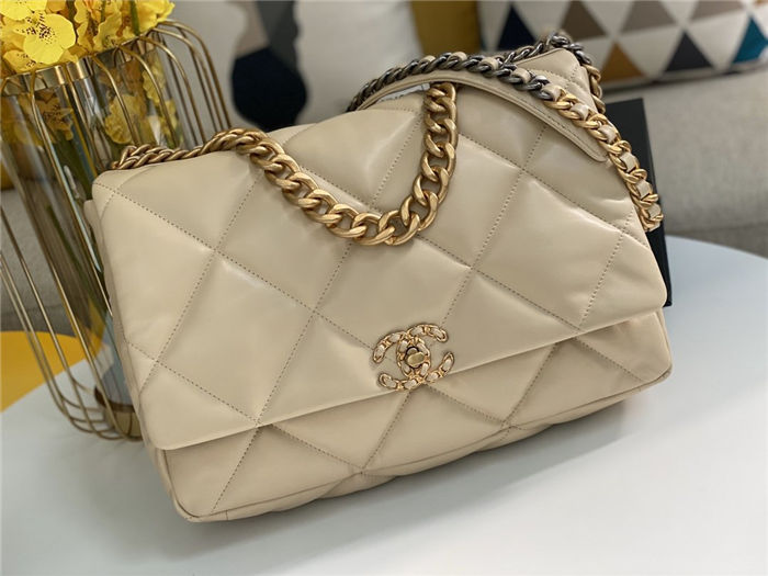 Maxi Chanel 19 Flap Bag Goatskin/Lambskin Beige High