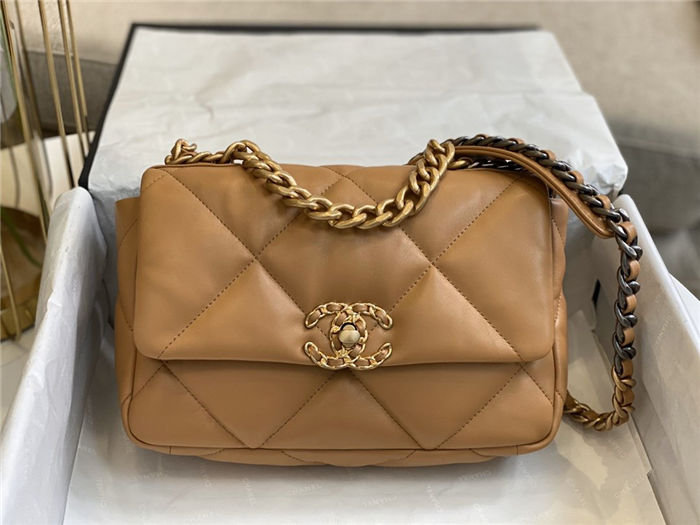 Chanel 19 Flap Bag Goatskin/Lambskin Camel High