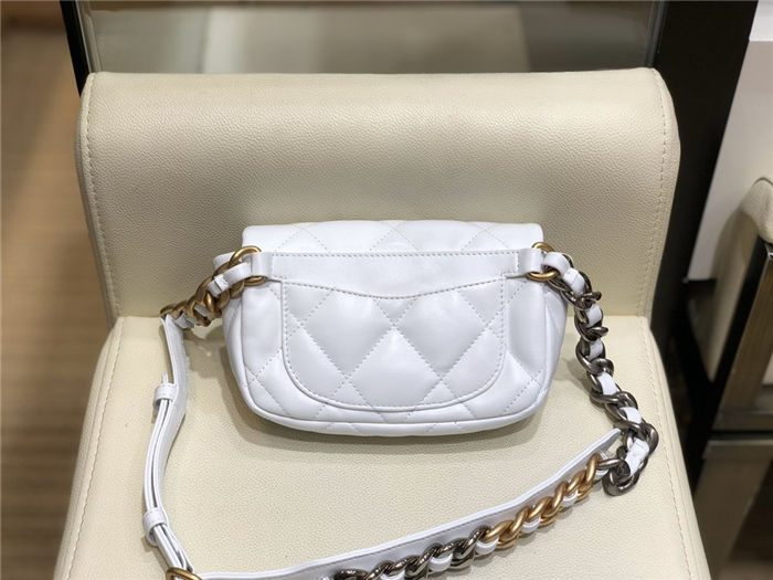 Waist Chanel 19 Flap Bag Lambskin/Goatskin White High