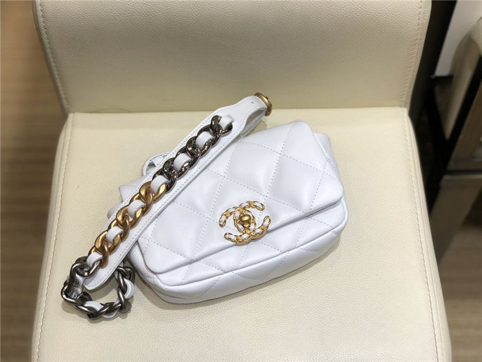 Waist Chanel 19 Flap Bag Lambskin/Goatskin White High