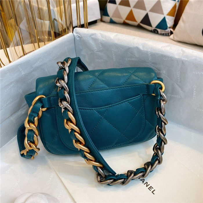 Waist Chanel 19 Flap Bag Lambskin/Goatskin Ocean Blue High