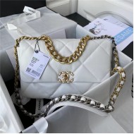 Large Chanel 19 Flap Bag Goatskin/Lambskin White High